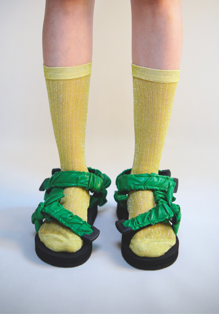 
                  
                    socks, glitter socks, green, jaedals, besties, sheer socks, baebeeboo, Green leather jaedals
                  
                