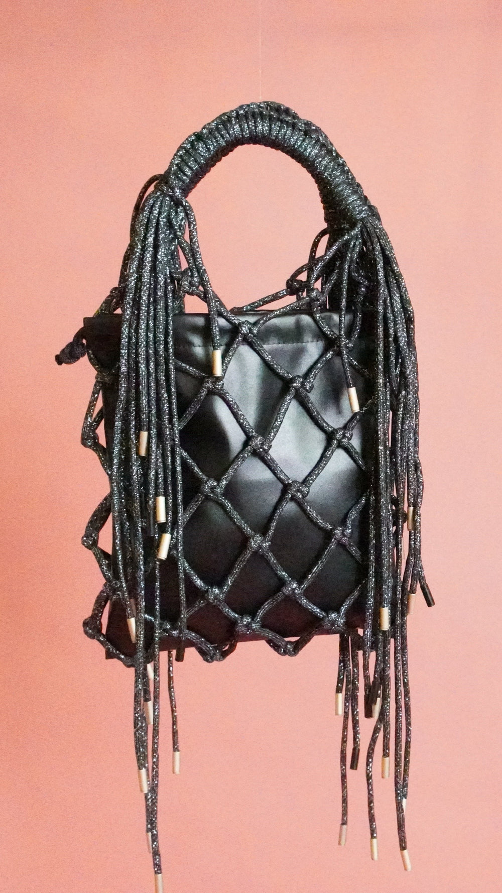 macramé, crochet, bag, christmas, black